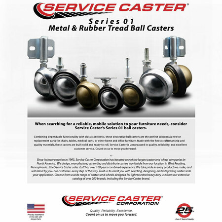 Service Caster 2.25 Inch Bright Chrome Soft Tread Ball Caster –5/16 Inch Threaded Stem, 4PK SCC-TS01S214-DCR-BC-5161810-4